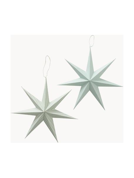 Adornos navideños estrellas artesanales Nele, 2 uds., Papel reciclado, Azul claro, verde claro, Ø 30 cm