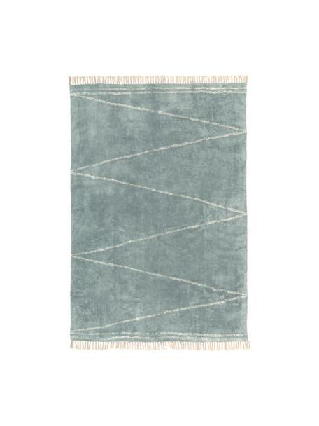 Handgetuft katoenen vloerkleed Asisa met zigzaggend patroon en franjes, Groen, B 80 x L 150 cm (maat XS)