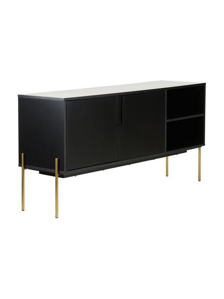 Aparador Jesper, Estructura: tablero de fibras de dens, Patas: metal pintado, Negro, dorado, An 160 x Al 80 cm