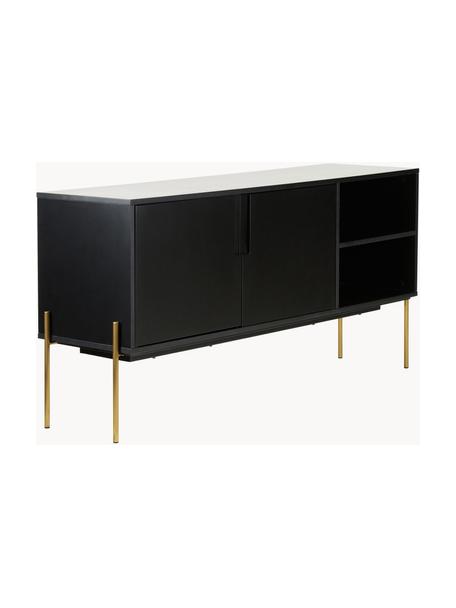 Aparador Jesper, Estructura: tablero de fibras de dens, Patas: metal pintado, Negro, dorado, An 160 x Al 80 cm