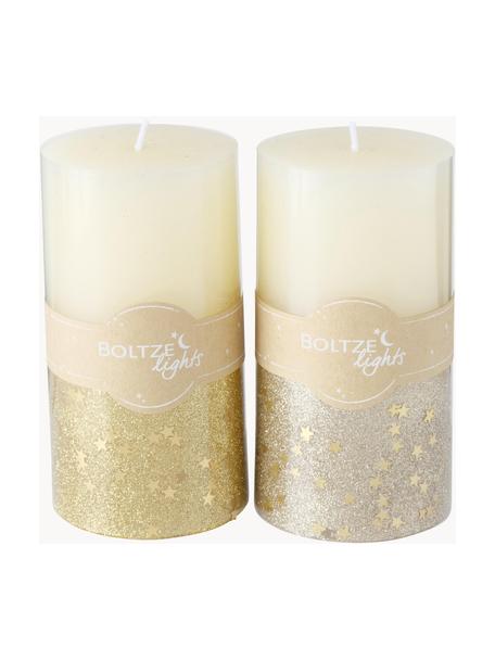 Set di 2 candele pilastro Praga, Cera, Tonalità beige, dorato, Ø 7 x Alt. 13 cm