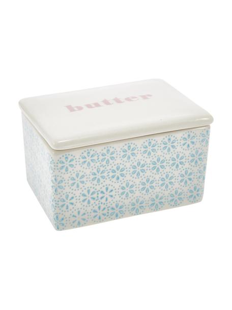 Burriera in gres dipinta a mano Patrizia, Gres, Bianco crema, blu, rosa, Larg. 13 x Alt. 7 x Prof. 9 cm