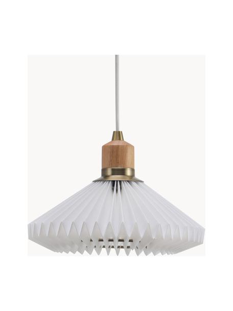 Kleine hanglamp Paris, Ø 24 cm, Lampenkap: kunstvezel, Decoratie: eikenhout, gecoat metaal, Wit, Ø 24 x H 15 cm