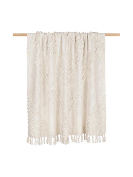 Katoenen plaid opaal met getufte decoratie, 100% katoen, Crèmewit, B 130 x L 170 cm