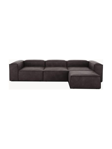 Sofa modułowa ze skóry z recyklingu z pufem Lennon (4-osobowa), Tapicerka: skóra z recyklingu (70% s, Stelaż: lite drewno, sklejka, Nogi: tworzywo sztuczne Ten pro, Skóra taupe, S 327 x G 207 cm