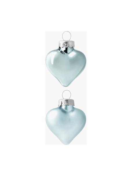 Boules de Noël cœur Evergreen, 12 pièces, Verre, Bleu ciel, larg. 5 x haut. 4 cm
