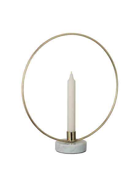 Candelabro Golden Ring, Candelabro: metallo rivestito, Gambo: marmo, Dorato, bianco, Larg. 28 x Alt. 30 cm