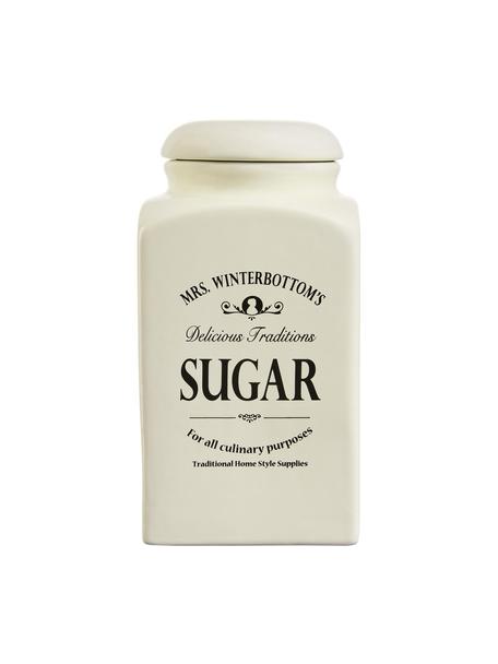 Aufbewahrungsdose Mrs Winterbottoms Sugar, Ø 11 x H 21 cm, Steingut, Cremeweiss, Schwarz, Ø 11 x H 21 cm, 1,3 L