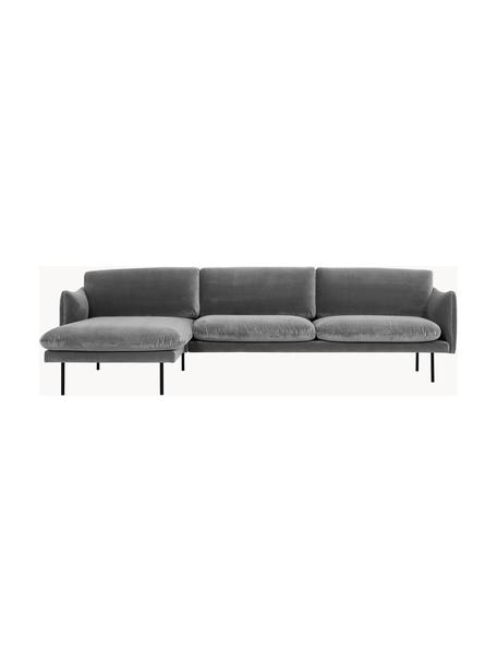 Sofá rinconera de terciopelo Moby, Tapizado: terciopelo (poliéster de , Estructura: madera de pino maciza, Patas: metal con pintura en polv, Terciopelo gris, An 280 x F 160 cm, chaise longue izquierda