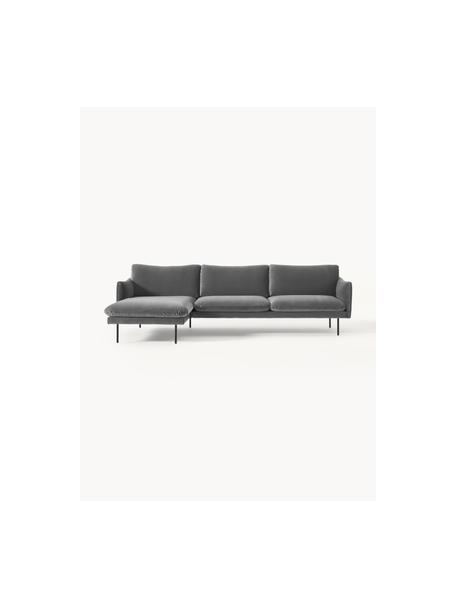 Canapé d'angle en velours Moby, Velours gris, larg. 280 x prof. 160 cm, méridienne à gauche