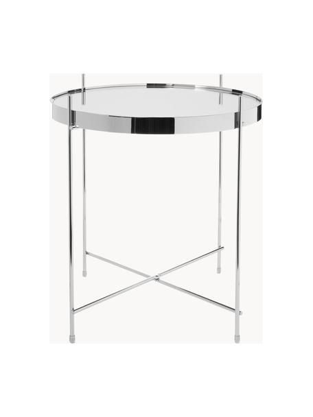 Mesa auxiliar plegable Cupid, tablero de cristal, Estructura: hierro, cromado, Tablero: vidrio laminado, Plateado, Ø 43 x Al 45 cm