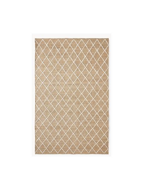 Tapis en jute fait main Kunu, 100 % jute, Brun, blanc, larg. 200 x long. 300 cm (taille L)