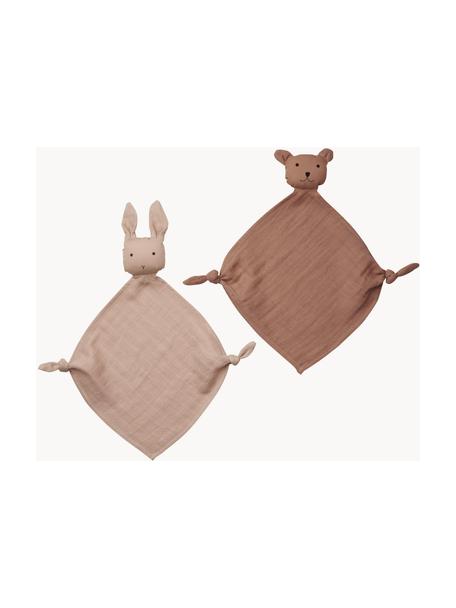 Set 2 doudou Yoko, 100% cotone biologico, Rosa, rosa scuro, Larg. 25 x Lung. 25 cm