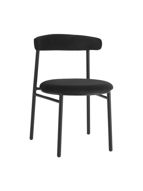 Fluwelen gestoffeerde stoelen Doggi in zwart, 2 stuks, Bekleding: 100% polyester, Frame: gecoat metaal, Fluweel zwart, B 47 x D 50 cm