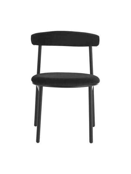 Fluwelen stoelen Doggi in zwart, 2 stuks, Bekleding: 100 % polyester, Frame: gecoat metaal, Zwart, B 47 x D 50 cm