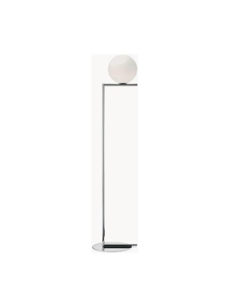 Lampada da terra in vetro soffiato con luce regolabile IC Lights, Paralume: vetro, Struttura: metallo rivestito, Argento lucido, bianco, Alt. 135 cm