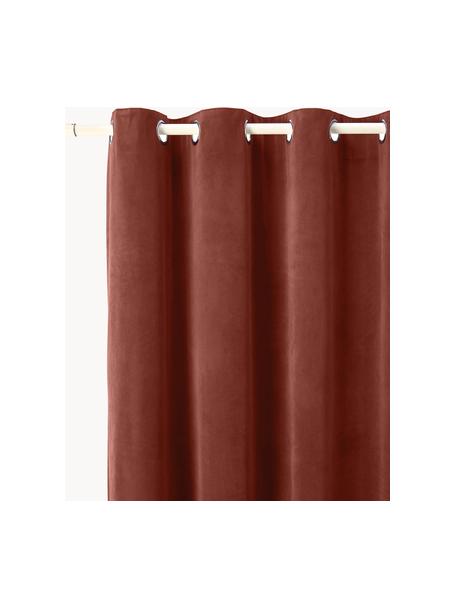 Cortinas oscurecedoras de terciopelo con ojales Rush, 2 uds., 100% poliéster (reciclado), Rojo cobrizo, An 135 x L 260 cm