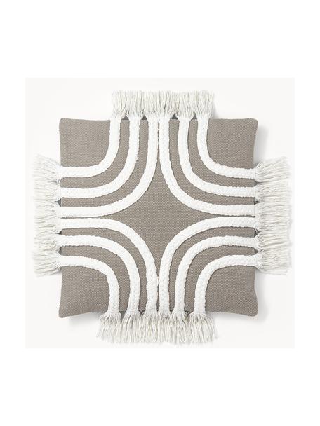 Cojín de algodón con tejido capitoné Gabriel, Off White, gris pardo, An 40 cm