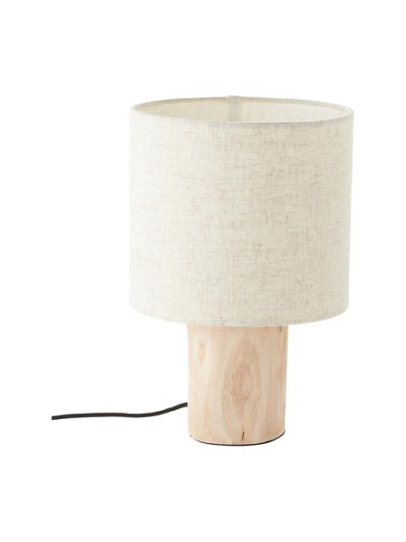 Malá stolová lampa z ľanu Pia, Béžová, svetlé drevo, Ø 20 x V 30 cm