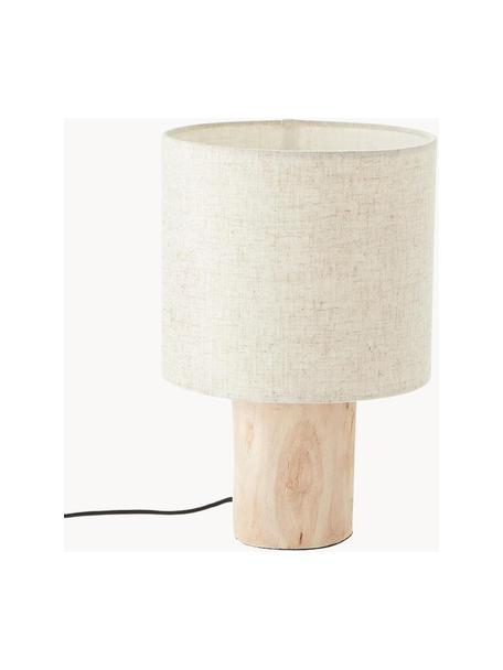 Malá stolová lampa z ľanu Pia, Béžová, svetlé drevo, Ø 20 x V 30 cm