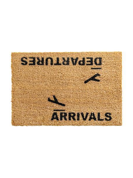 Felpudo Arrivals and Departures, Parte superior: fibras de coco, Parte trasera: PVC, Beige, negro, An 40 x L 60 cm