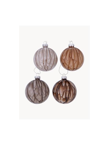 Boules de Noël Fayetta, 12 élém., Verre, Beige, tons bruns, Ø 8 x haut. 8 cm