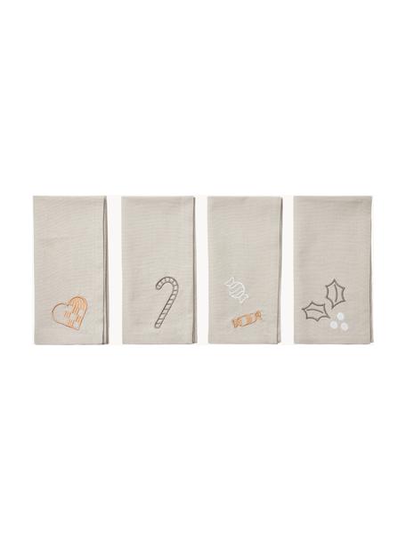 Katoenen servetten Bomuld, set van 4, 100% katoen, Lichtgrijs, goudkleurig, B 45 x L 45 cm