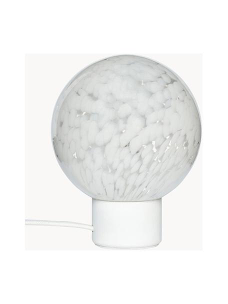 Kleine bolle tafellamp Cloud met stippenpatroon, Lampenkap: glas, Lampvoet: gecoat metaal, Wit, Ø 15 x H 21 cm