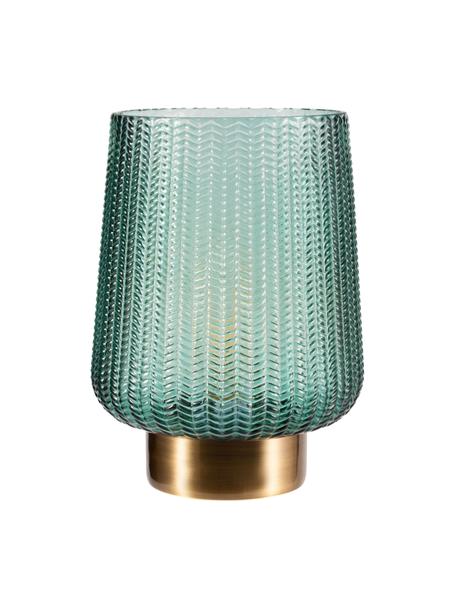 Lámpara de mesa pequeña LED Pretty Glamour, con temporizador y portátil, Vidrio, metal, Turquesa, dorado, Ø 19 x Al 26 cm