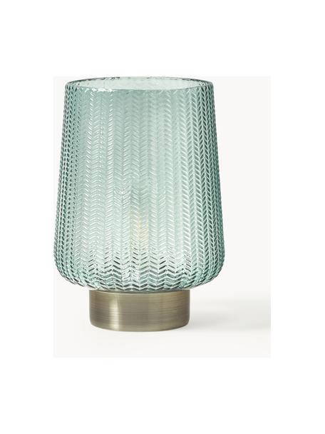 Lámpara de mesa pequeña LED Pretty Glamour, con temporizador y portátil, Vidrio, metal, Verde menta, dorado, Ø 19 x Al 26 cm