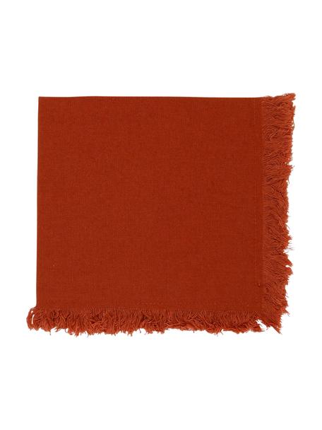 Baumwoll-Servietten Nalia in Rot mit Fransen, 2 Stück, Baumwolle, Rot, 35 x 35 cm