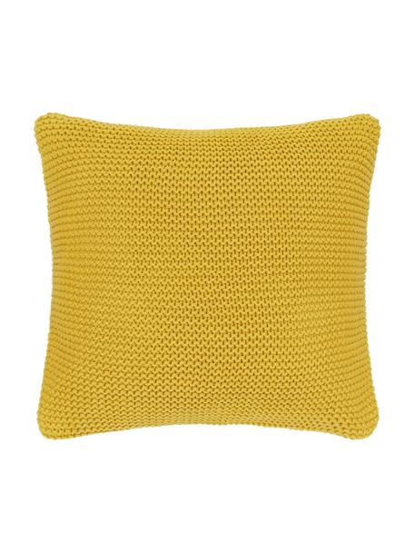 Copricuscino a maglia in cotone organico Adalyn, 100% cotone organico certificato GOTS, Giallo senape, Larg. 40 x Lung. 40 cm