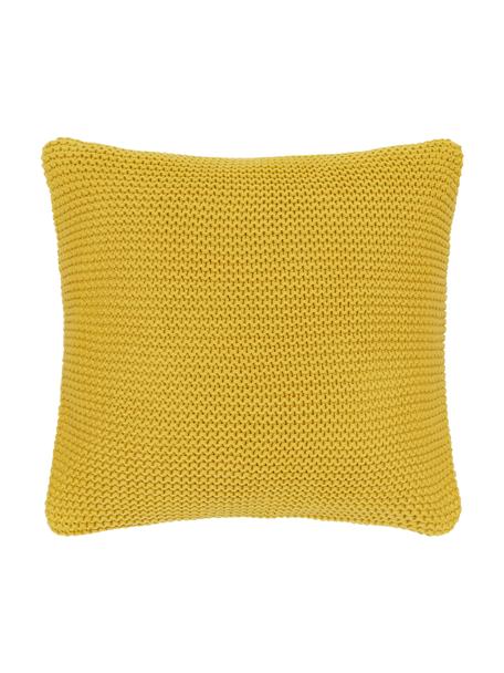 Housse de coussin tricot jaune moutarde Adalyn, 100 % coton bio, certifié GOTS, Jaune moutarde, larg. 40 x long. 40 cm