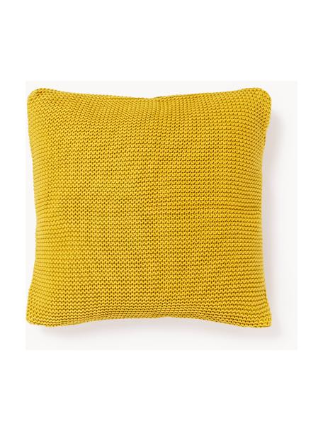 Housse de coussin en tricot Adalyn, 100 % coton bio, certifié GOTS, Jaune moutarde, larg. 40 x long. 40 cm
