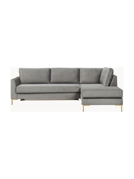 Samt-Schlafsofa Luna (3-Sitzer) mit Matratze, Bezug: Samt (100 % Polyester) De, Gestell: Massives Buchenholz, Schi, Füße: Metall, galvanisiert Dies, Samt Grau, B 270 x T 184 cm, Eckteil rechts