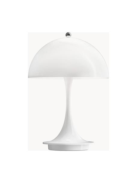 Lampada da tavolo portatile a LED con luce regolabile Panthella, alt. 24 cm, Paralume: acciaio rivestito, Struttura: alluminio rivestito, Acciaio bianco, Ø 16 x Alt. 24 cm