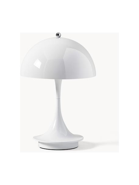 Lampada da tavolo portatile a LED con luce regolabile Panthella, alt. 24 cm, Paralume: acciaio rivestito, Struttura: alluminio rivestito, Acciaio bianco, Ø 16 x Alt. 24 cm