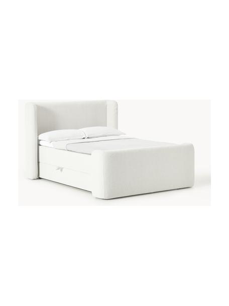 Bouclé-Boxspringbett Perla mit Stauraum, Bezug: Bouclé (71 % Polyacryl, 2, Matratze: 7-Zonen-Taschenfederkernm, Füße: Kunststoff Dieses Produkt, Bouclé Off White, B 140 x L 200, Härtegrad H2