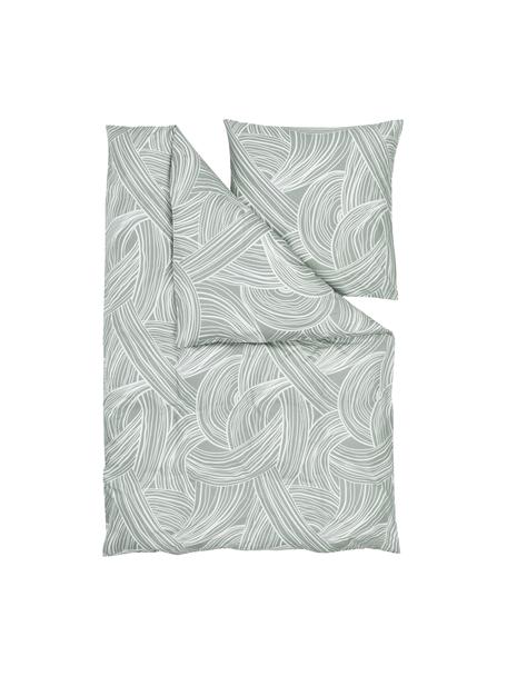 Pościel z bawełny Korey, Zielony, biały, 135 x 200 cm + 1 poduszka 80 x 80 cm
