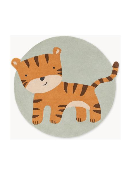 Tapis pour enfant en laine tufté main Savannah, Vert sauge, orange, multicolore, Ø 120 cm (taille S)