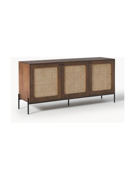 Komoda z plecionką wiedeńską Vienna, Korpus: lite drewno mangowe, Nogi: metal malowany proszkowo, Drewno mangowe, S 165 x W 78 cm