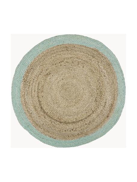 Runder Jute-Teppich Shanta mit mintgrünem Rand, handgefertigt, 100 % Jute
 
 Da die Haptik von Jute-Teppichen rau ist, sind sie für den direkten Hautkontakt weniger geeignet., Braun, Mintgrün, Ø 100 cm (Größe XS)