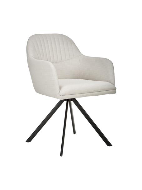 Chaise rembourrée pivotante à accoudoirs Lola, Tissu blanc crème, noir, larg. 58 x prof. 53 cm
