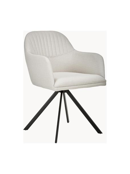 Sedia con braccioli girevole imbottita Lola, Rivestimento: poliestere, Gambe: metallo verniciato a polv, Tessuto bianco crema, nero, Larg. 53 x Prof. 55 cm