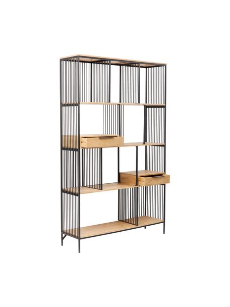 Libreria Modena, Struttura: metallo verniciato a polv, Maniglie: metallo verniciato a polv, Legno di mango, nero, Larg. 125 x Alt. 200 cm