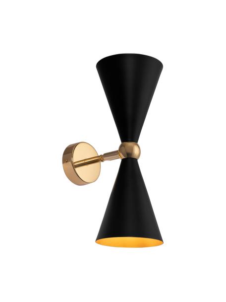 Retro wandlamp Vesper met goudkleurige decoratie, Frame: gecoat metaal, Zwart, goudkleurig, D 18 x H 32 cm