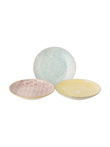 Handbemalter Brotteller Patrizia mit verspieltem Muster, 3er-Set, Steingut, Cremeweiß, Rot, Gelb, Blau, Ø 16 cm