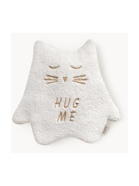 Cojín artesanal de peluche Kitten, Poliéster, Blanco Off White, An 31 x L 33 cm