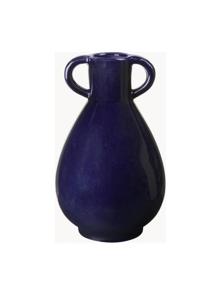 Jarrón artesanal de cerámica Simi, Al 30 cm, Cerámica esmaltada, Azul oscuro, An 18 x Al 30 cm