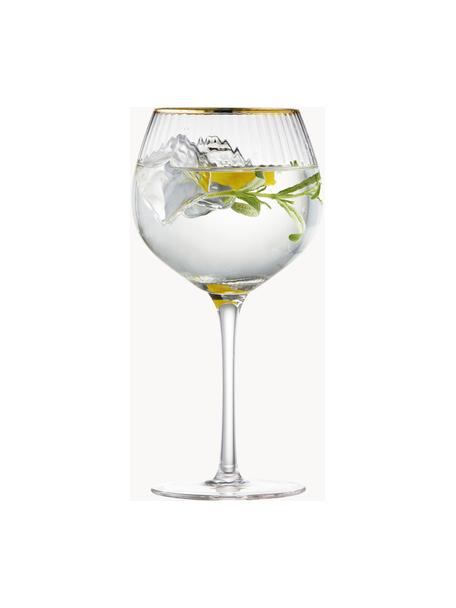 Bicchieri vino in vetro soffiato scanalato Palermo 4 pz, Vetro, Trasparente con bordo dorato, Ø 6 x Alt. 21 cm, 650 ml